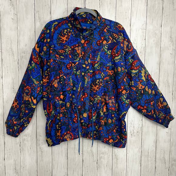 Vintage 80s 90s Retro Silk Full Zip Lightweight Long Sleeve Windbreaker Jacket - Picture 1 of 9